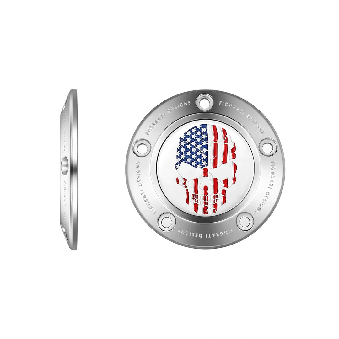 Figurati Designs – Harley-Davidson Stainless-Steel Red White and Blue American Flag - Reversed Twin Cam Timing Cover – FD24-TC-5H-SS