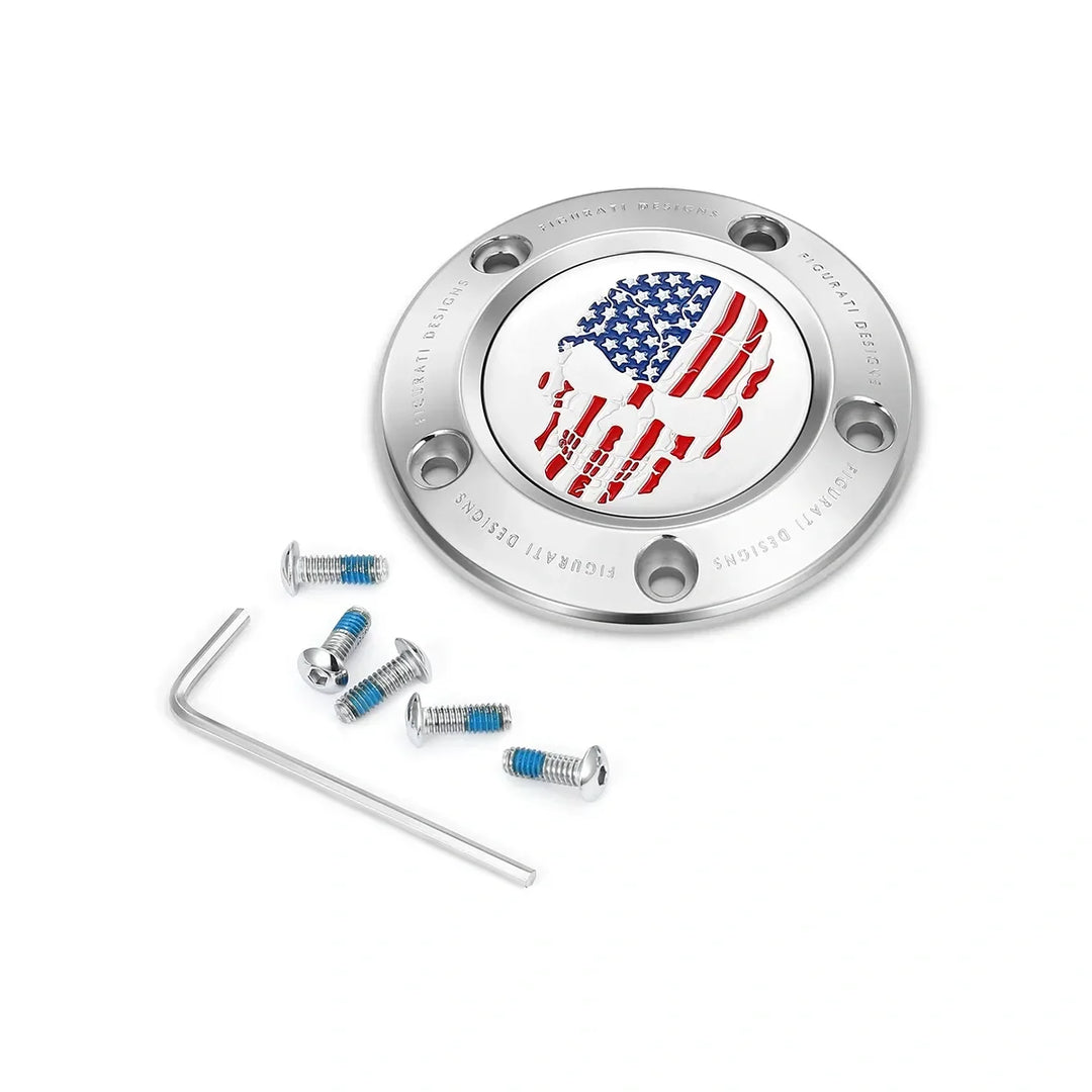 Figurati Designs – Harley-Davidson Stainless-Steel Red White and Blue American Flag - Reversed Twin Cam Timing Cover – FD24-TC-5H-SS