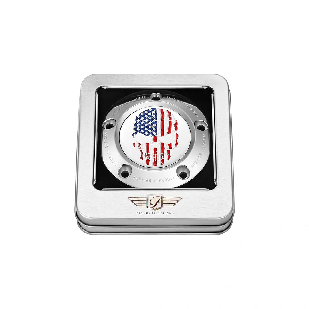 Figurati Designs – Harley-Davidson Stainless-Steel Red White and Blue American Flag - Reversed Twin Cam Timing Cover – FD24-TC-5H-SS