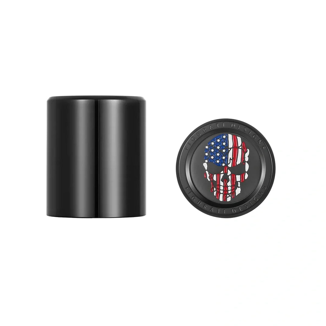 Figurati Designs – Harley-Davidson Stainless-Steel in Black Red White and Blue American Flag Skull Docking Hardware – FD25-DC-25.2/32-BLK