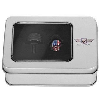 Figurati Designs – Stainless-Steel Red, White and Blue American Flag Skull Seat Screw in Black – FD25-SEAT-KN-BLK