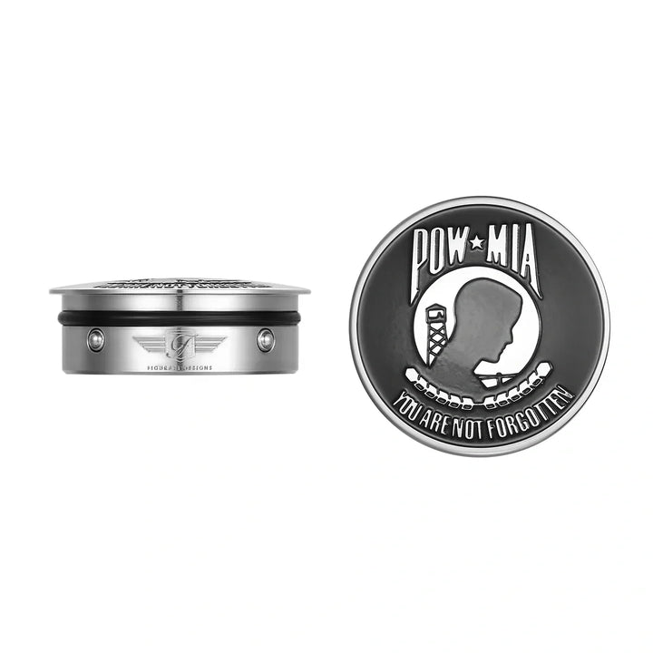 Figurati Designs – Harley-Davidson Stainless-Steel / Black Swing Arm Covers POW You are Not Forgotten – FD50-POW-SS