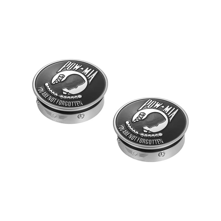 Figurati Designs – Harley-Davidson Stainless-Steel / Black Swing Arm Covers POW You are Not Forgotten – FD50-POW-SS