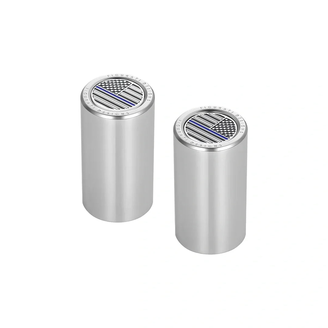 Figurati Designs – Harley-Davison Stainless-Steel Blue Line American Flag Docking Covers – FD70-DC-25.2/46.5-SS