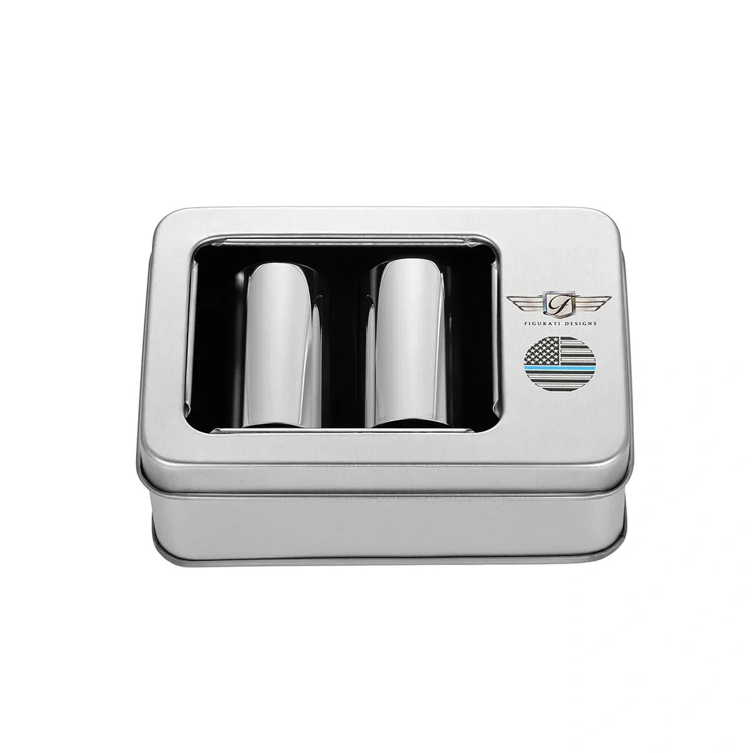 Figurati Designs – Harley-Davison Stainless-Steel Blue Line American Flag Docking Covers – FD70-DC-25.2/46.5-SS