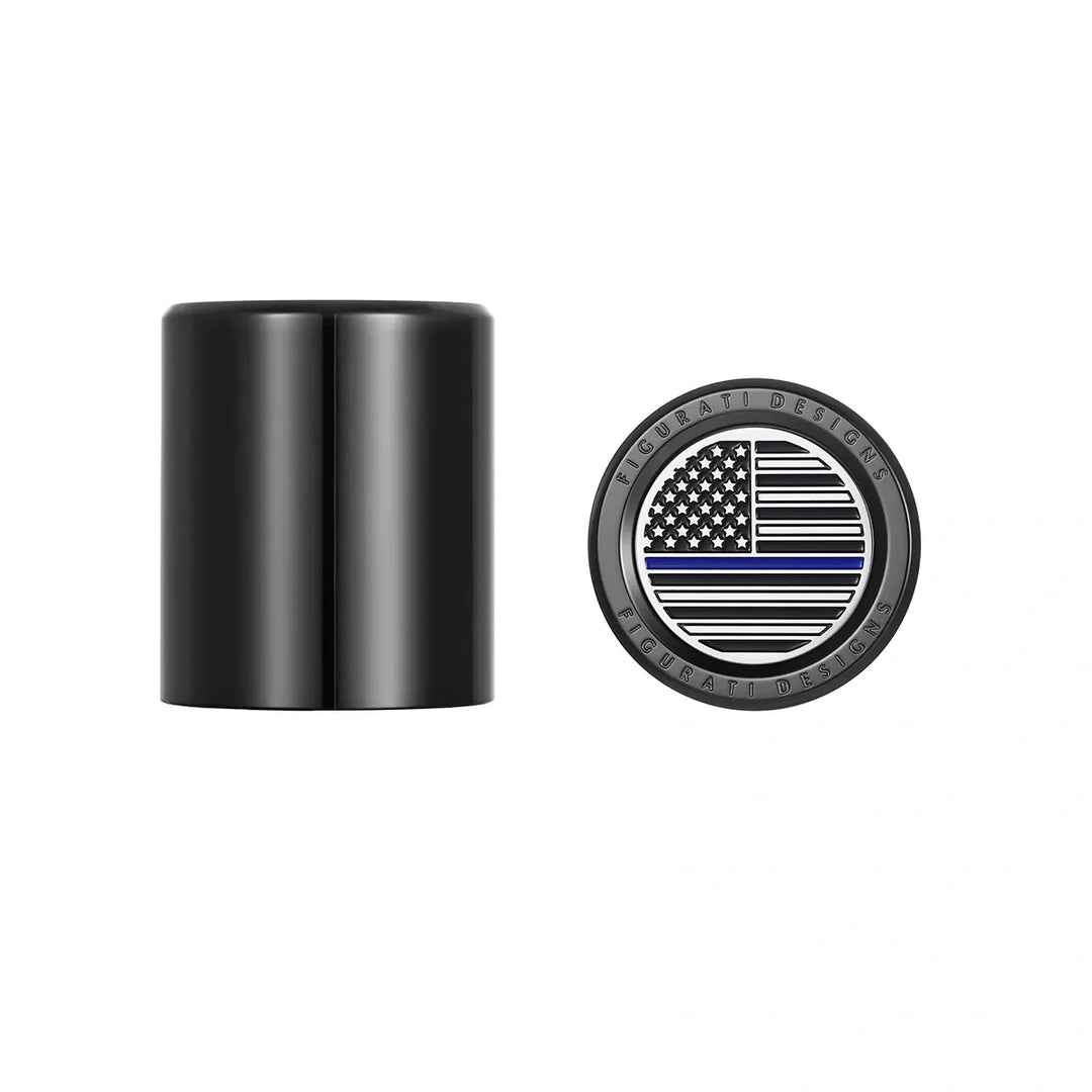 Figurati Designs – Harley-Davidson Stainless-Steel Blue Line American Flag Docking Covers – FD71-DC-25.2/32-BLK