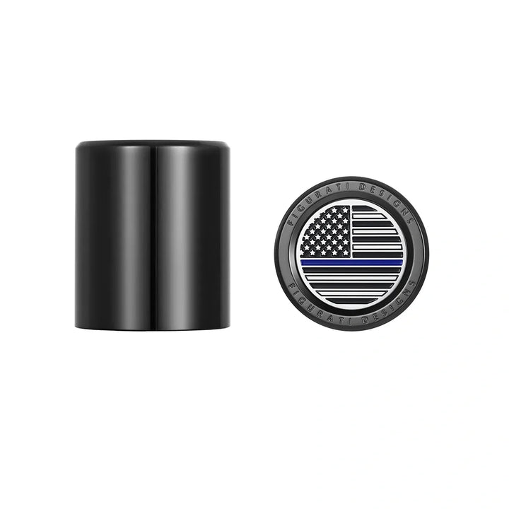 Figurati Designs – Harley-Davidson Stainless-Steel Blue Line American Flag Docking Covers – FD71-DC-25.2/32-BLK