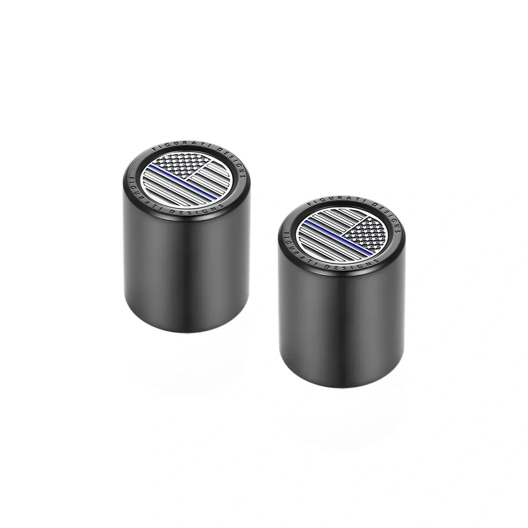 Figurati Designs – Harley-Davidson Stainless-Steel Blue Line American Flag Docking Covers – FD71-DC-25.2/32-BLK