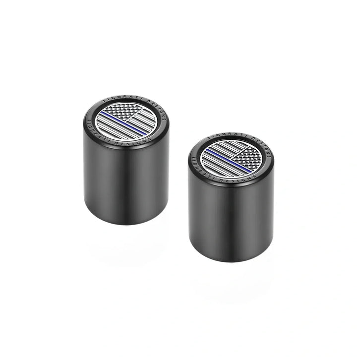 Figurati Designs – Harley-Davidson Stainless-Steel Blue Line American Flag Docking Covers – FD71-DC-25.2/32-BLK