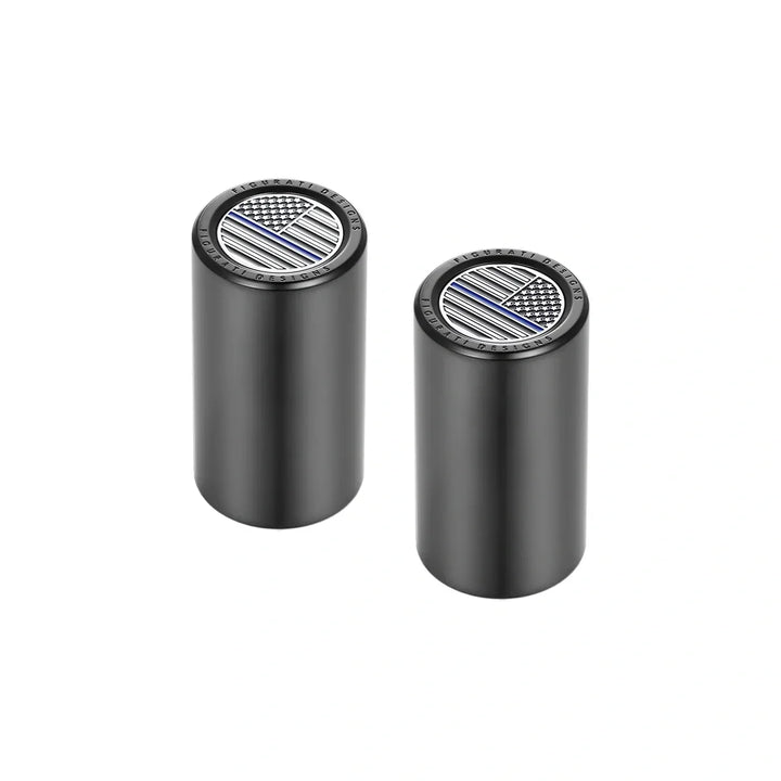 Figurati Designs – Harley-Davidson Stainless-Steel Black Blue Line American Flag Docking Covers – FD71-DC-25.2/46.5-BLK
