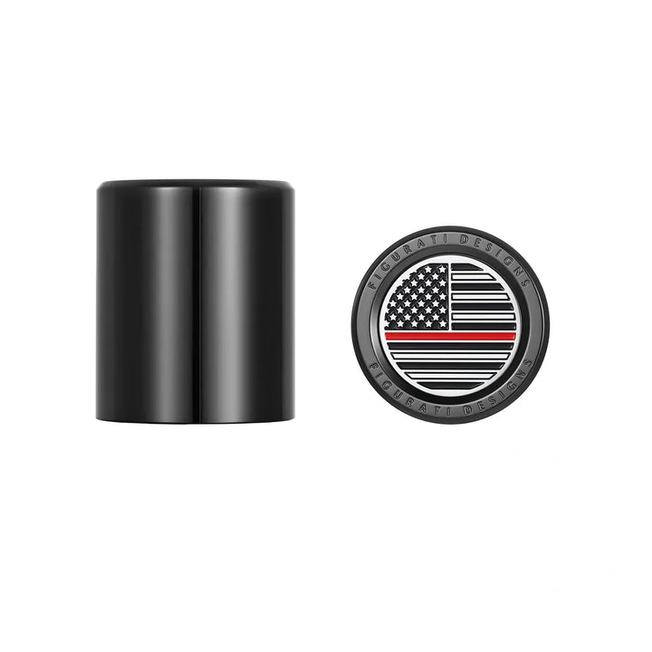 Figurati Designs – Harley-Davidson Stainless-Steel Black Red Line American Flag Docking Covers – FD75-DC-25.2/32-BLK
