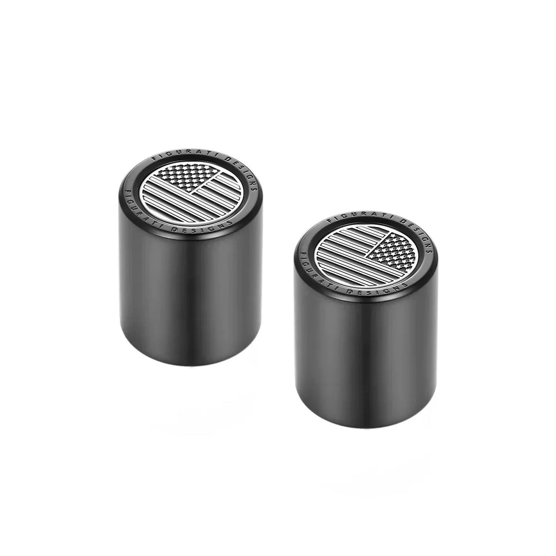 Figurati Designs – Harley-Davidson Stainless-Steel Black American Flag Docking Covers – FD26-DC-25.2/32-BLK