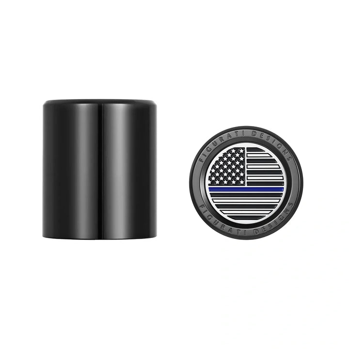 Figurati Designs – Harley-Davidson Stainless-Steel Black Blue Line American Flag Docking Covers – FD71-DC-27.2/32-BLK