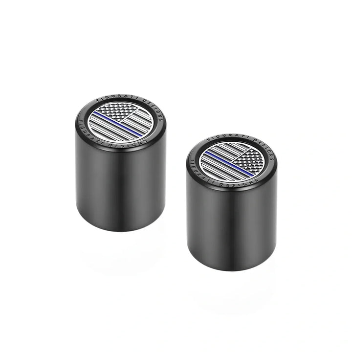 Figurati Designs – Harley-Davidson Stainless-Steel Black Blue Line American Flag Docking Covers – FD71-DC-27.2/32-BLK