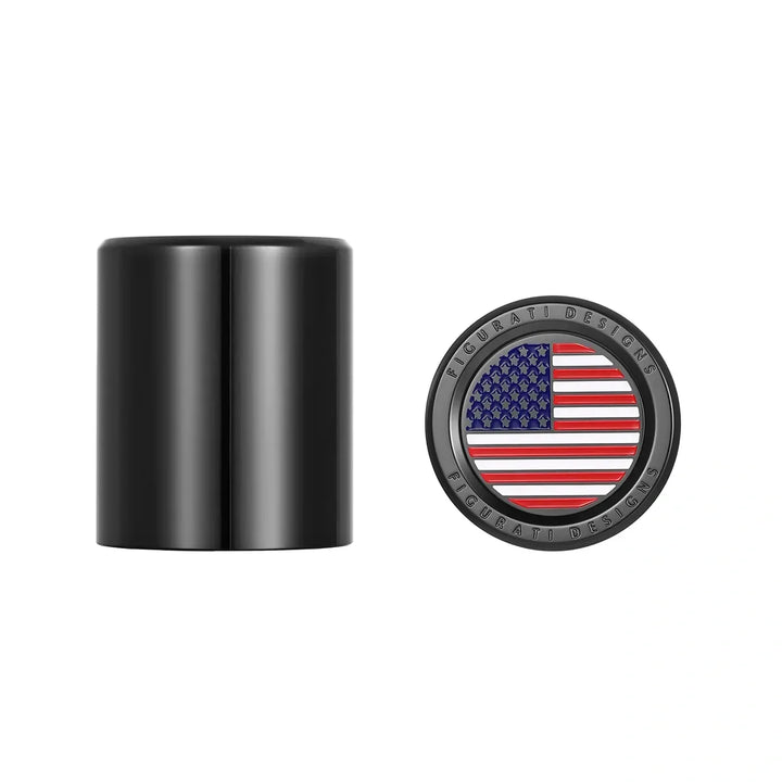 Figurati Designs – Harley-Davidson Stainless-Steel Black Red White & Blue American Flag Docking Covers – FD21-DC-27.2/32-BLK