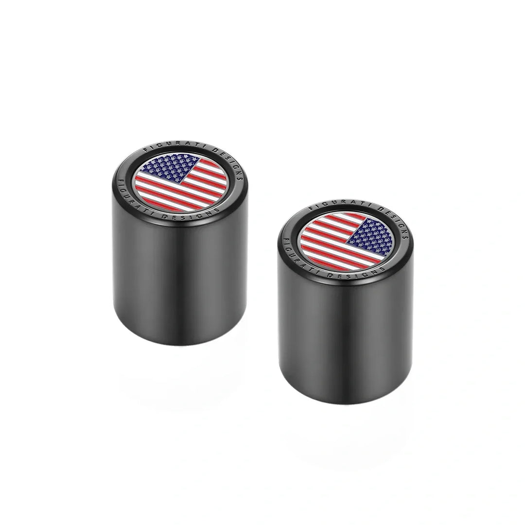Figurati Designs – Harley-Davidson Stainless-Steel Black Red White & Blue American Flag Docking Covers – FD21-DC-27.2/32-BLK