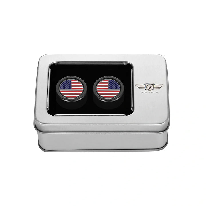 Figurati Designs – Harley-Davidson Stainless-Steel Black Red White & Blue American Flag Docking Covers – FD21-DC-27.2/32-BLK