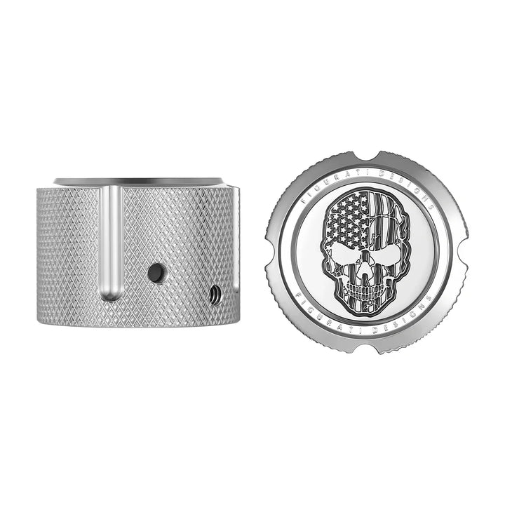 Figurati Designs – Harley-Davidson Stainless-Steel Front Axle Nut Covers Contrast Cut American Flag Skull – FD27-FAC-SS