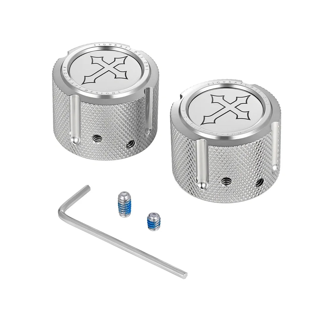 Figurati Designs – Harley-Davidson Stainless-Steel Front Axle Nut Covers Cross – FD41-FAC-SS