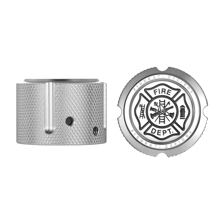 Figurati Designs – Harley-Davidson Stainless-Steel Front Axle Nut Covers Maltese Cross-FIRE – FD74-FAC-SS