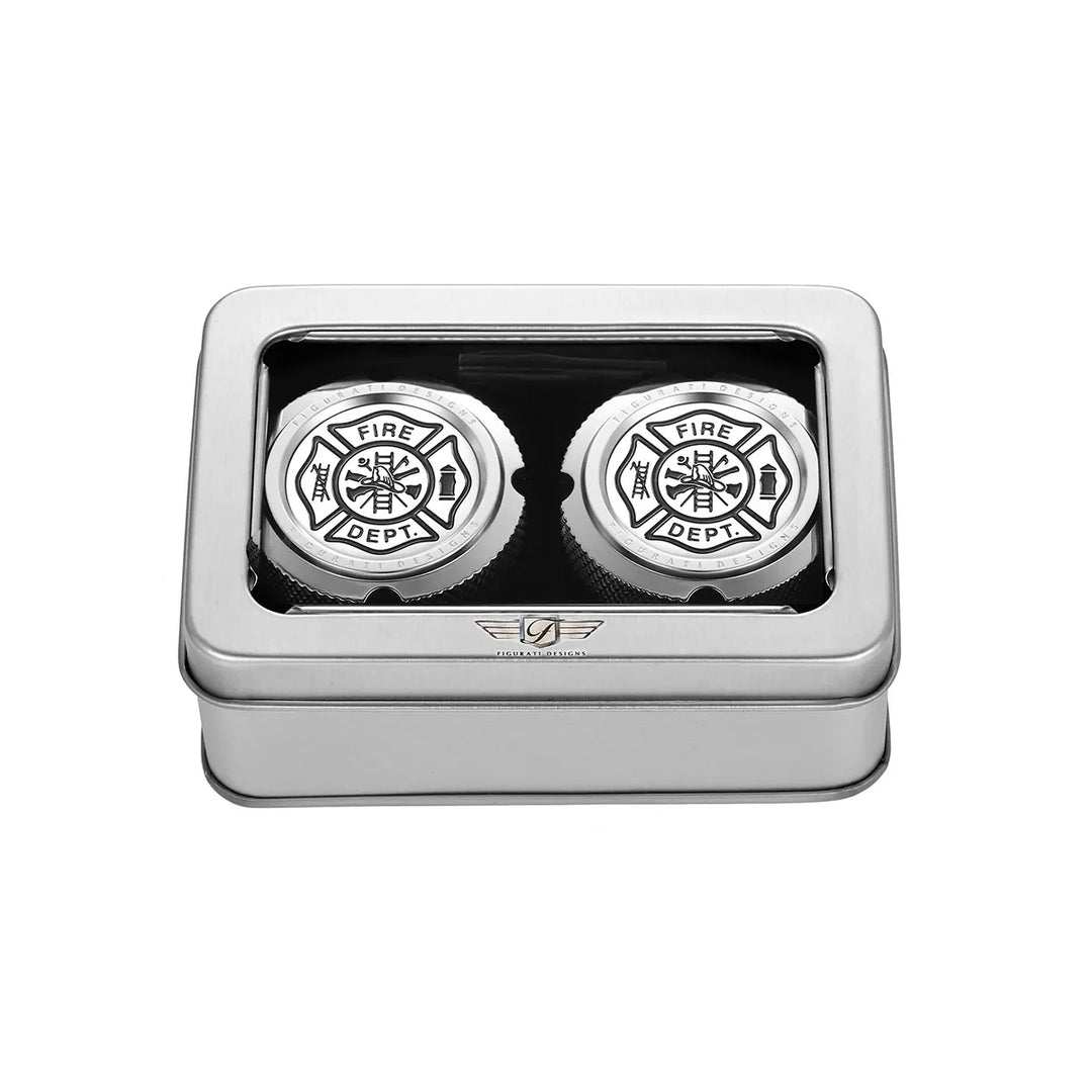 Figurati Designs – Harley-Davidson Stainless-Steel Front Axle Nut Covers Maltese Cross-FIRE – FD74-FAC-SS