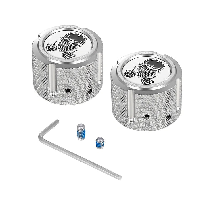 Figurati Designs – Harley-Davidson Stainless-Steel Front Axle Nut Covers Masked Skull – FD29-FAC-SS