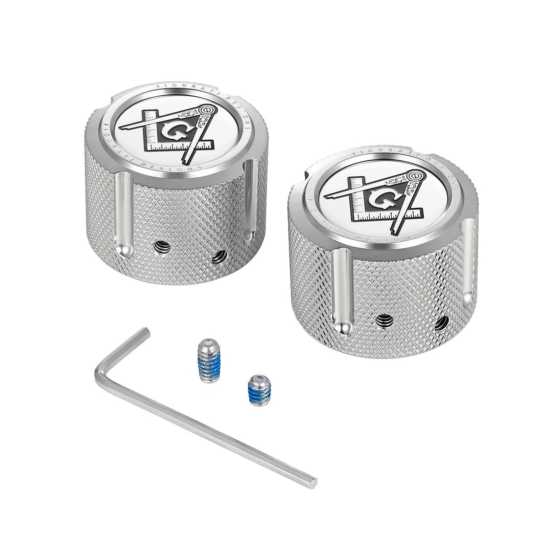 Figurati Designs – Harley-Davidson Stainless-Steel Front Axle Nut Covers Masonic Emblem – FD42-FAC-SS