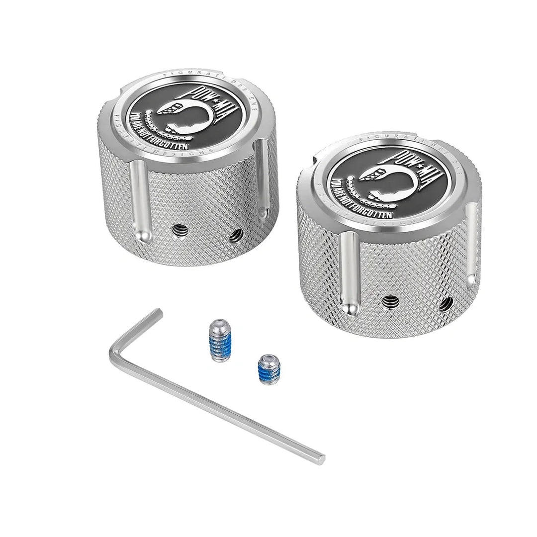Figurati Designs – Harley-Davidson Stainless-Steel Front Axle Nut Covers POW MIA – FD50-FAC-SS
