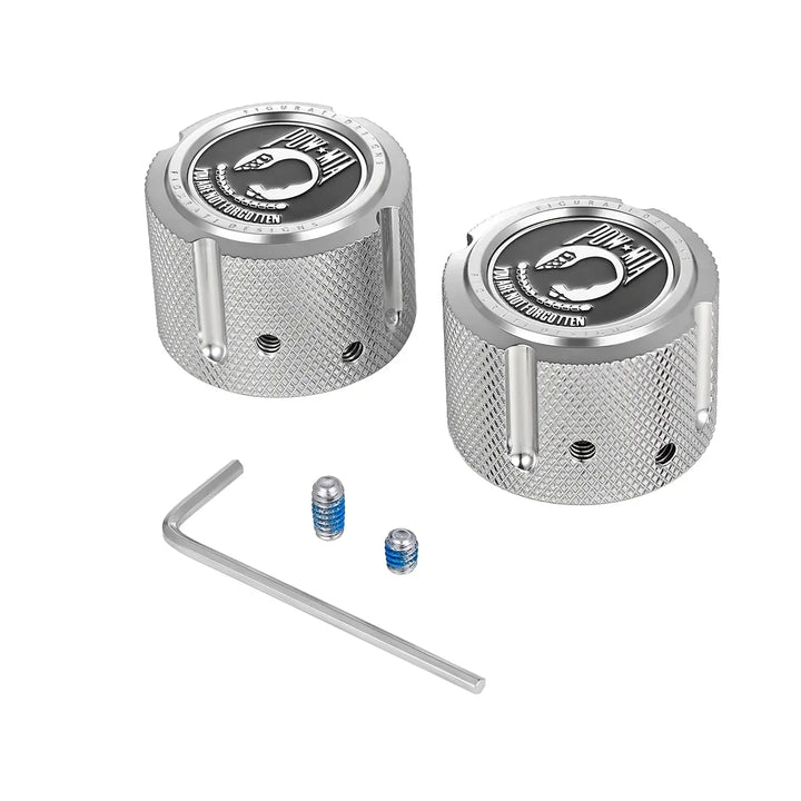 Figurati Designs – Harley-Davidson Stainless-Steel Front Axle Nut Covers POW MIA – FD50-FAC-SS