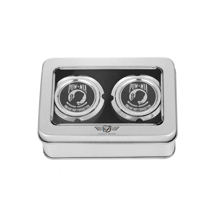 Figurati Designs – Harley-Davidson Stainless-Steel Front Axle Nut Covers POW MIA – FD50-FAC-SS