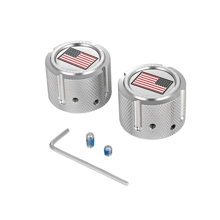 Figurati Designs – Harley-Davidson Stainless-Steel Front Axle Nut Covers Red White and Blue American Flag - Reversed – FD20-FAC-SS
