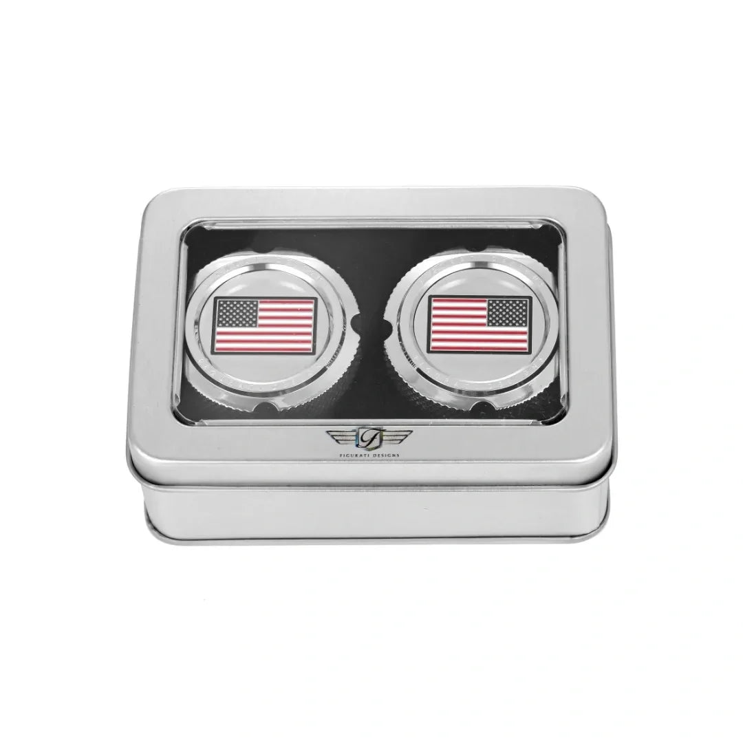 Figurati Designs – Harley-Davidson Stainless-Steel Front Axle Nut Covers Red White and Blue American Flag - Reversed – FD20-FAC-SS