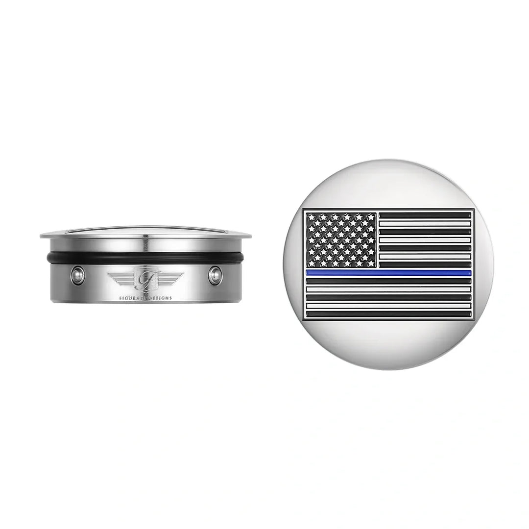 Figurati Designs – Harley-Davidson Stainless-Steel Swing Arm Covers American Flag Blue Line - Reversed – FD70-AFBL-SS