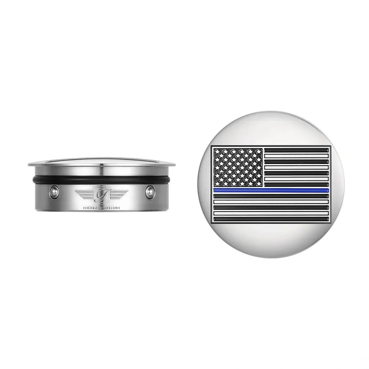 Figurati Designs – Harley-Davidson Stainless-Steel Swing Arm Covers American Flag Blue Line - Reversed – FD70-AFBL-SS