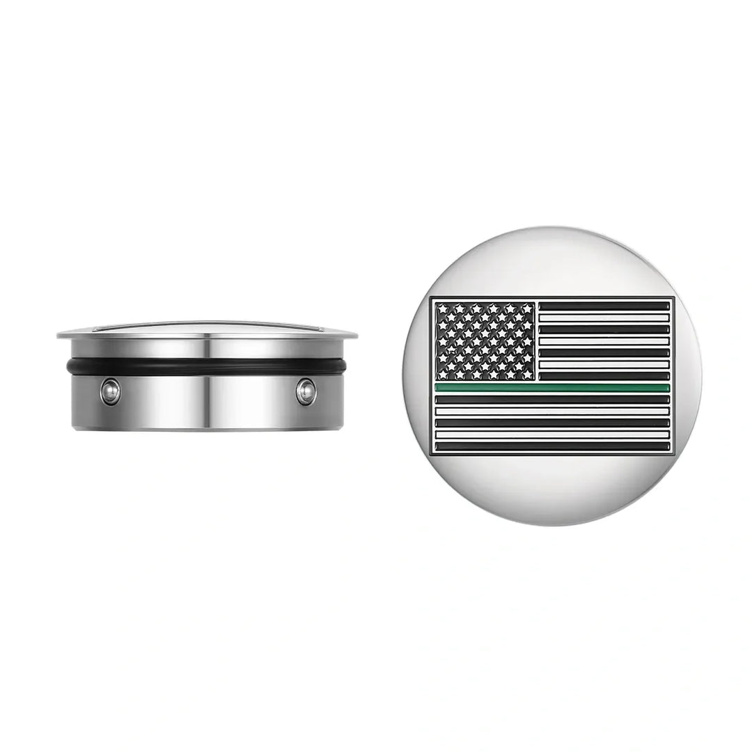 Figurati Designs – Harley-Davidson Stainless-Steel Swing Arm Covers American Flag Green Line *Represents ALL US Military* - Reversed – FD72-AFGL-SS