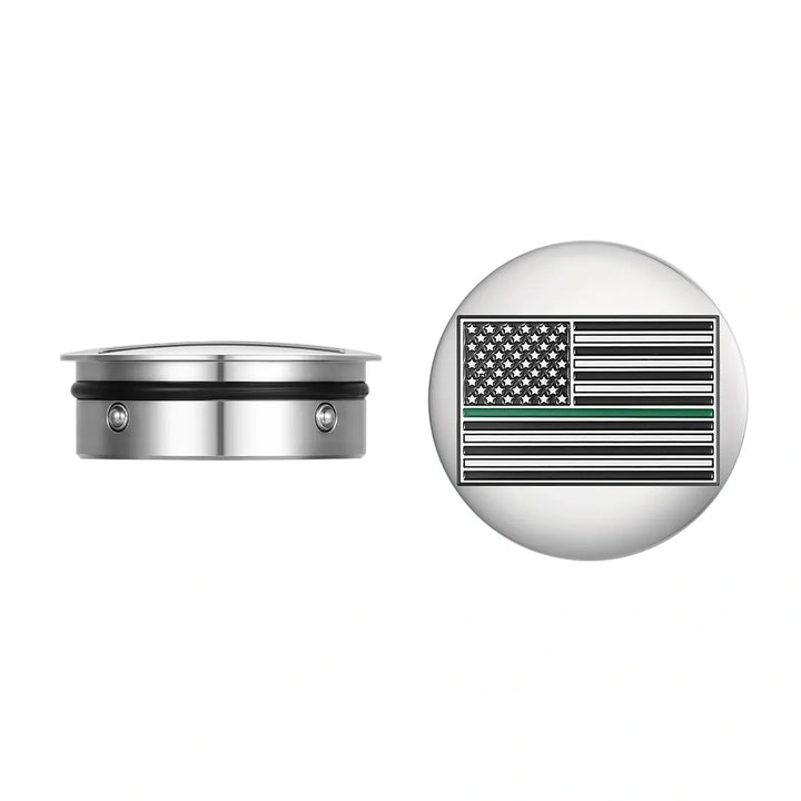 Figurati Designs – Harley-Davidson Stainless-Steel Swing Arm Covers American Flag Green Line *Represents ALL US Military* - Reversed – FD72-AFGL-SS