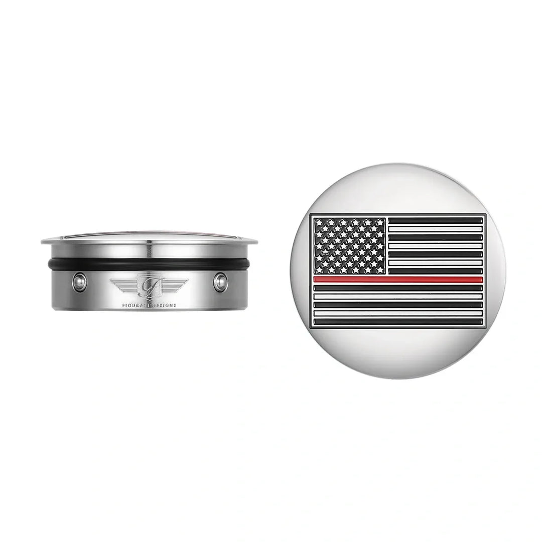 Figurati Designs – Harley-Davidson Stainless-Steel Swing Arm Covers Red Line American Flag – FD73-AFRL-SS