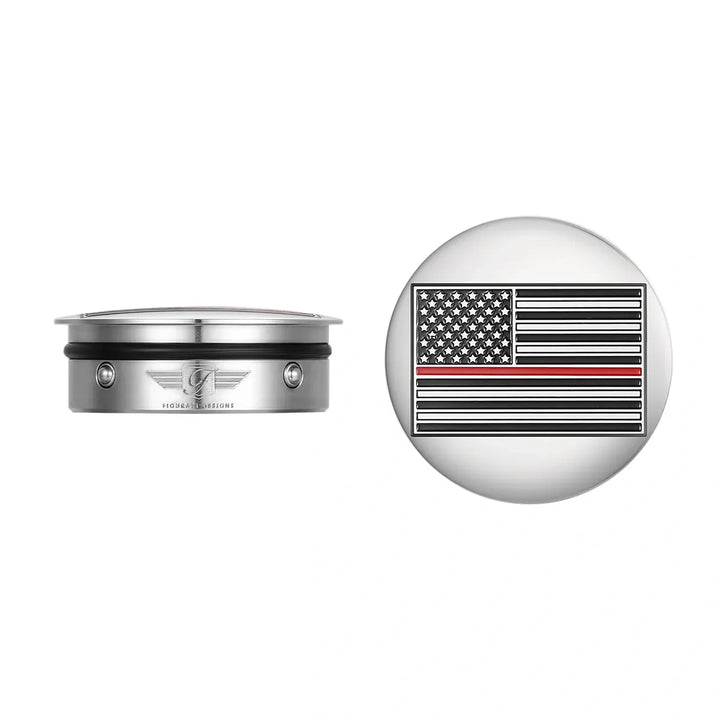 Figurati Designs – Harley-Davidson Stainless-Steel Swing Arm Covers Red Line American Flag – FD73-AFRL-SS