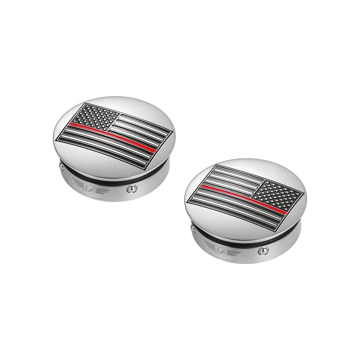 Figurati Designs – Harley-Davidson Stainless-Steel Swing Arm Covers Red Line American Flag – FD73-AFRL-SS