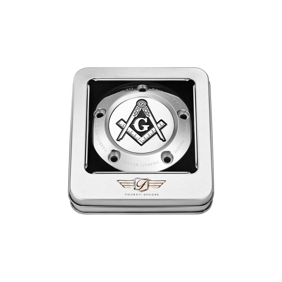 Figurati Designs – Harley-Davidson Stainless-Steel Masonic Emblem Twin Cam Timing Cover – FD42-TC-5H-SS