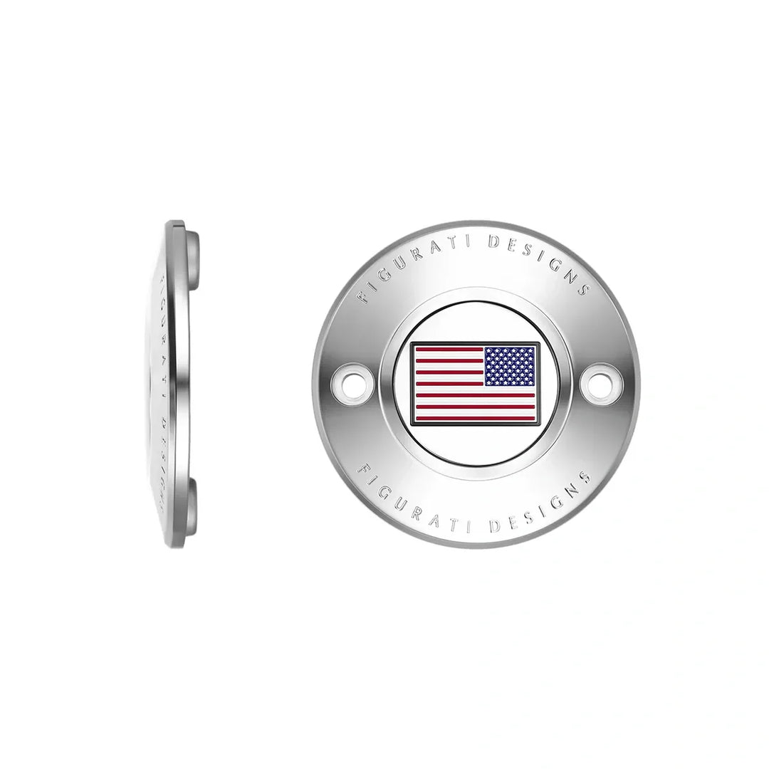 Figurati Designs – Harley-Davidson Stainless-Steel Red White and Blue American Flag - Reversed M8 Timing Cover – FD20-TC-2H-SS