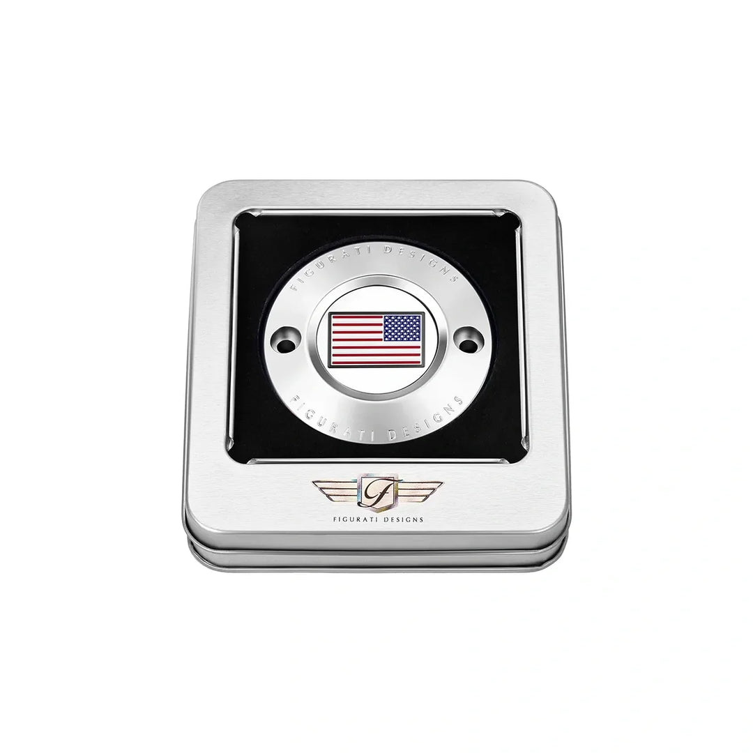Figurati Designs – Harley-Davidson Stainless-Steel Red White and Blue American Flag - Reversed M8 Timing Cover – FD20-TC-2H-SS