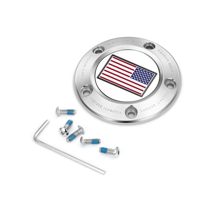 Figurati Designs – Harley-Davidson Stainless-Steel Red White and Blue American Flag - Reversed Twin Cam Timing Cover – FD20-TC-5H-SS