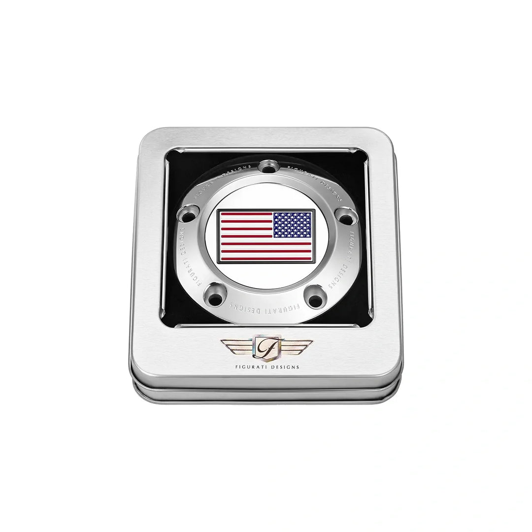 Figurati Designs – Harley-Davidson Stainless-Steel Red White and Blue American Flag - Reversed Twin Cam Timing Cover – FD20-TC-5H-SS