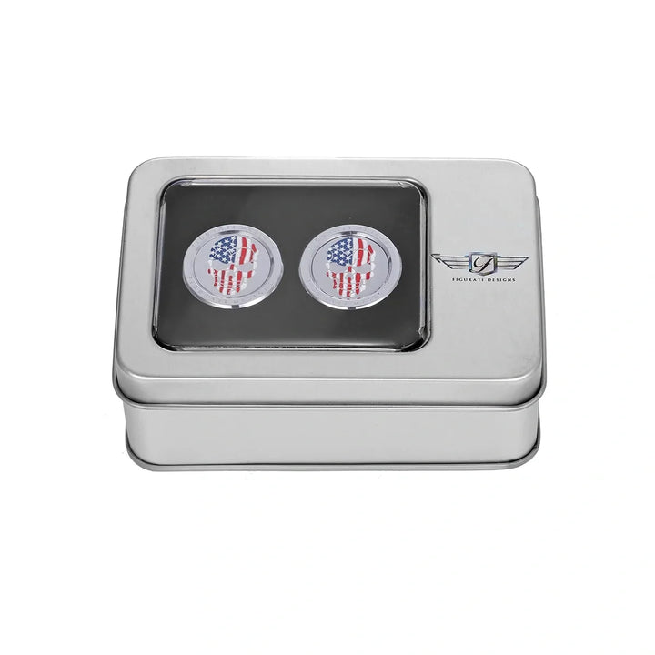 Figurati Designs – Harley-Davidson Stainless-Steel Red White and Blue American Flag Skull Docking Hardware – FD24-DC-27.2/32-SS