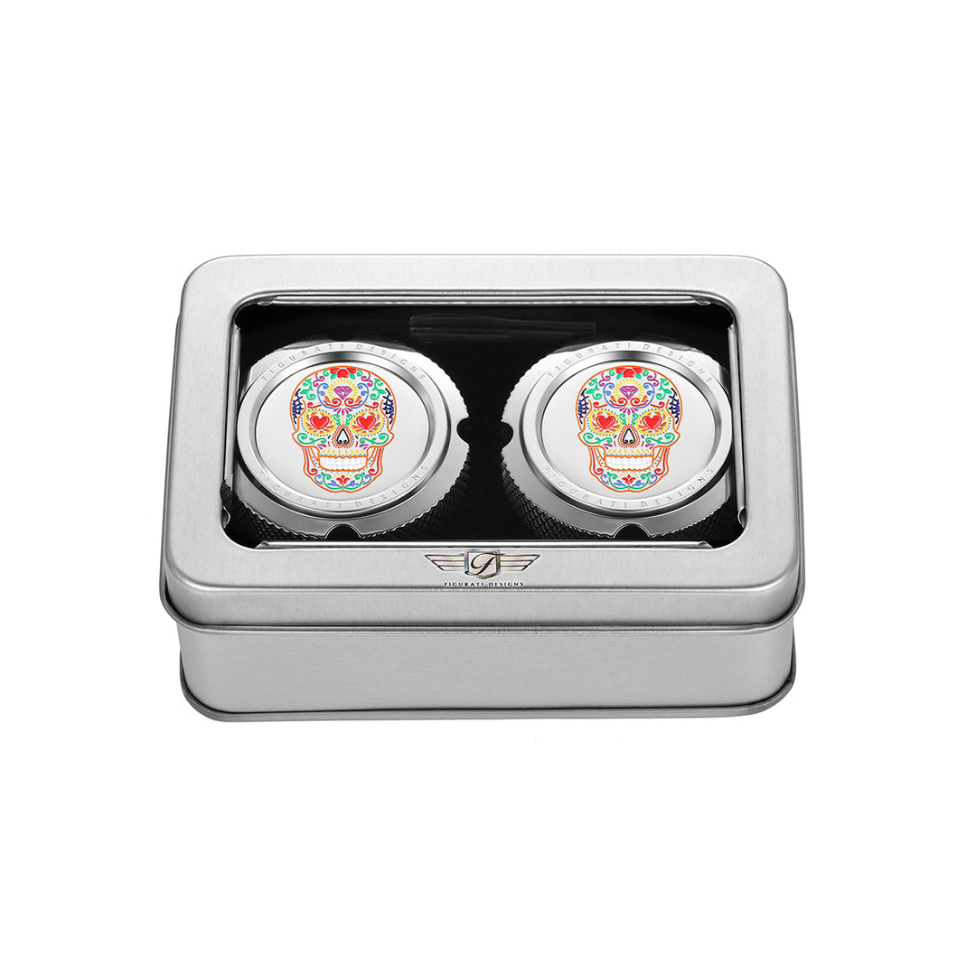 Figurati Designs – Harley-Davidson Stainless-Steel Sugar Skulls Front Axle Nut Covers – FD30-FAC-SS