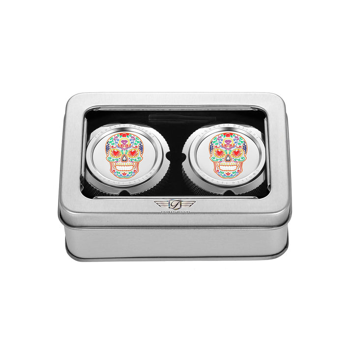 Figurati Designs – Harley-Davidson Stainless-Steel Sugar Skulls Front Axle Nut Covers – FD30-FAC-SS