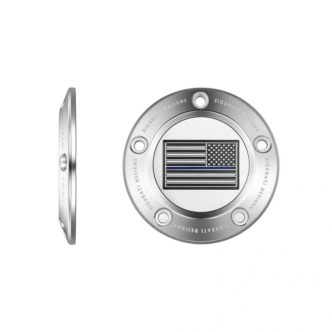 Figurati Designs – Harley-Davidson Stainless-Steel Thin Blue Line American Flag - Reversed Twin Cam Timing Cover – FD70-TC-5H-SS