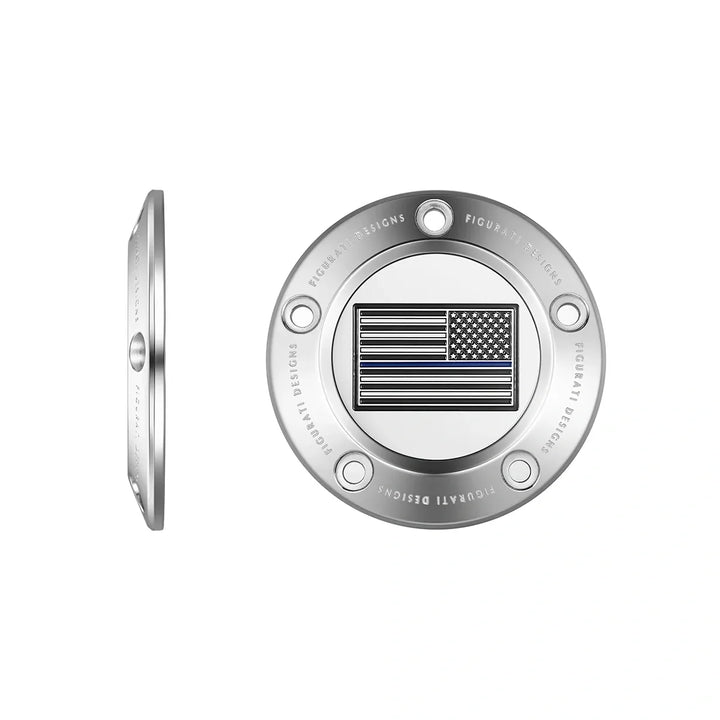 Figurati Designs – Harley-Davidson Stainless-Steel Thin Blue Line American Flag - Reversed Twin Cam Timing Cover – FD70-TC-5H-SS