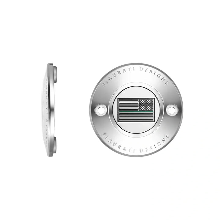 Figurati Designs – Harley-Davidson Stainless-Steel Thin Green Line American Flag - Reversed M8 Timing Cover – FD72-TC-2H-SS